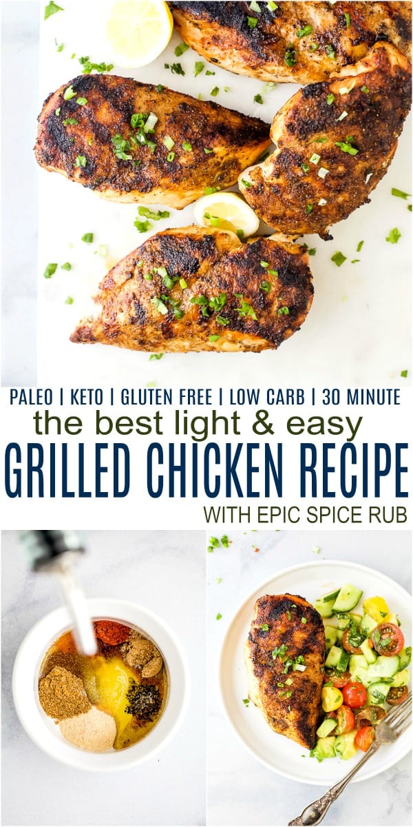 a bowl of spice rub and cooked grilled chicken with cucumber salad
