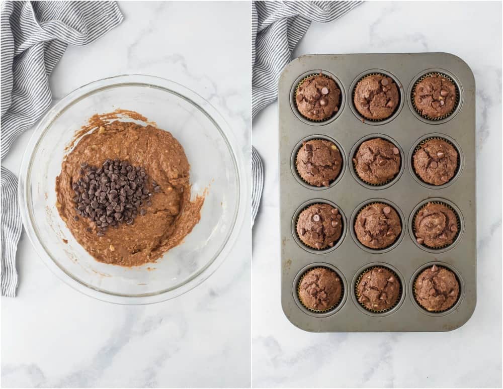 how to make the best skinny double chocolate banana muffins