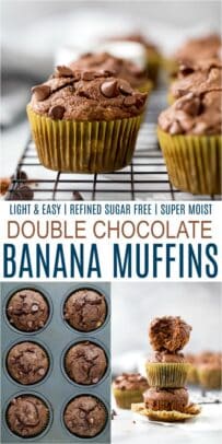 pinterest image for the best skinny double chocolate muffins