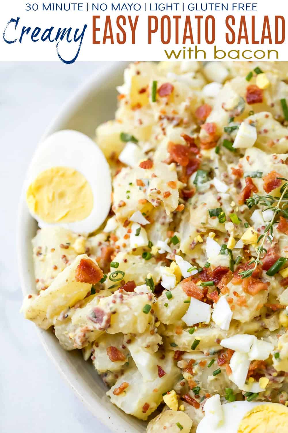 Recipe collage for creamy easy potato salad with bacon
