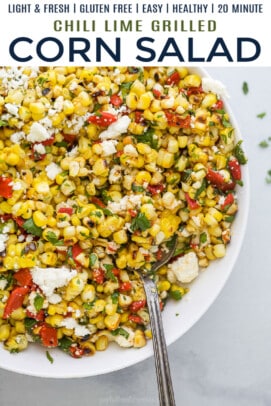 pinterest image for chili lime grilled corn salad