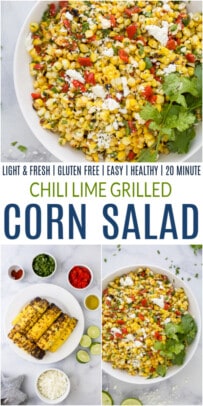 pinterest image for chili lime grilled corn salad