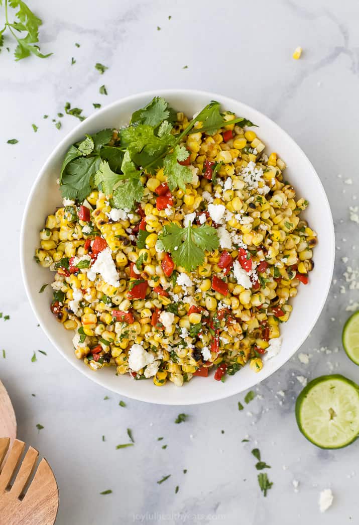 bowl filled with grilled corn salad