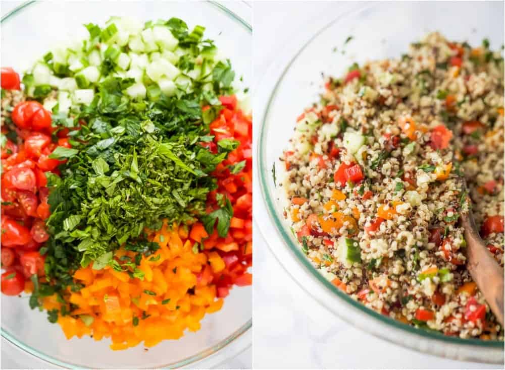 process photos of how to make 20 minute quinoa tabbouleh salad