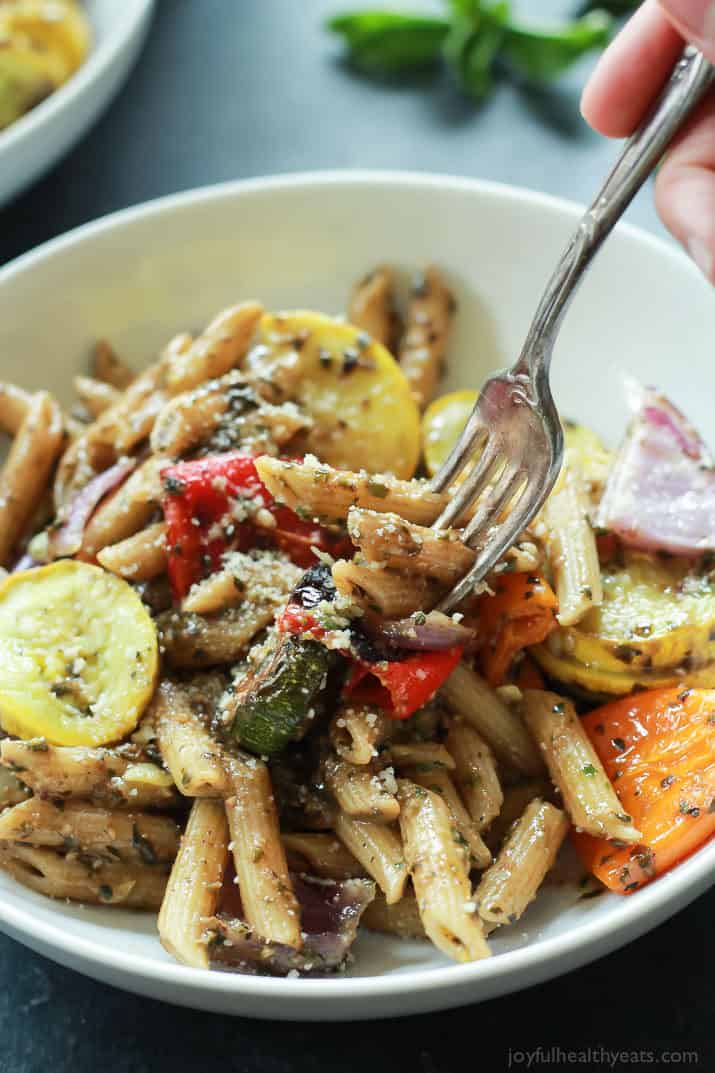 Basil Pesto Pasta with Roasted Vegetables | Easy Healthy Recipes Using