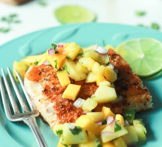 Pan Seared Cajun Mahi Mahi with a fresh Mango Pineapple Salsa, an easy gluten free recipe that takes 15 minutes to make! A taste of the Caribbean! | joyfulhealthyeats.com #recipes Easy Dinner Recipes