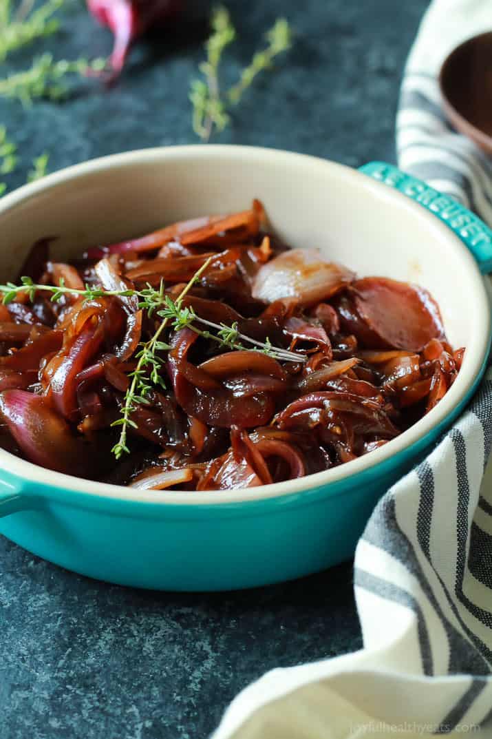 How to make the BEST Balsamic Caramelized Onions using only 5 ingredients, these are mind blowingly good! | joyfulhealthyeats.com #recipes