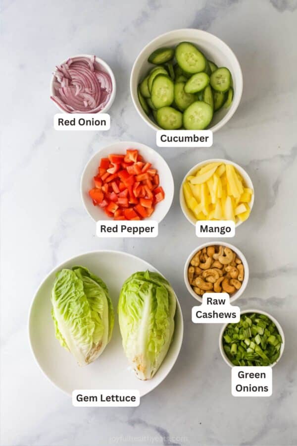 Ingredients for Thai steak salad with labels.