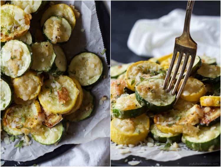 Crispy Parmesan Garlic Zucchini Chips on parchment paper