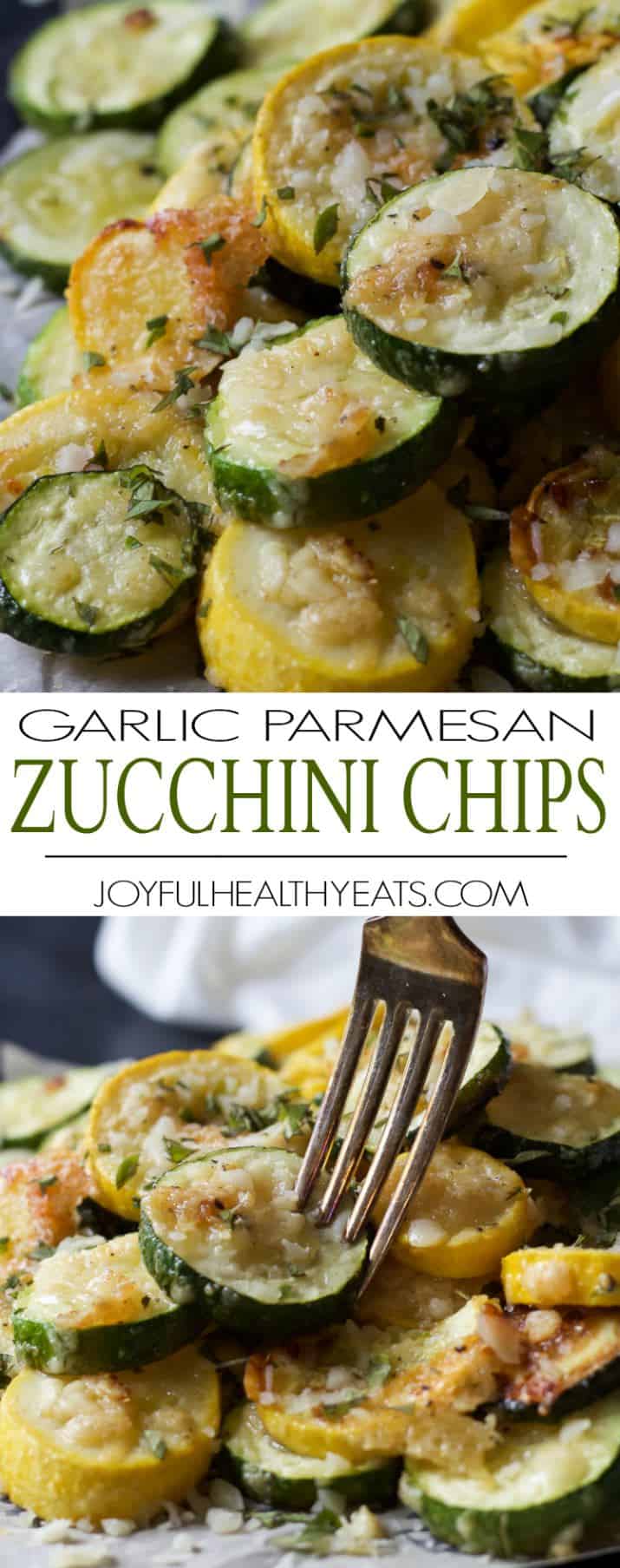 Recipe collage for Parmesan Garlic Zucchini Chips