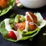 Get game day ready with these healthier low calorie Grilled Buffalo Chicken Lettuce Wraps! All the same great flavor with half the calories! These are delicious!| joyfulhealthyeats.com #recipes Easy Healthy Recipes