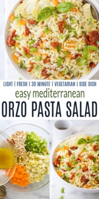 pinterest collage for Light & Easy Mediterranean Orzo Pasta Salad