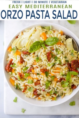 pinterest image for Light & Easy Mediterranean Orzo Pasta Salad