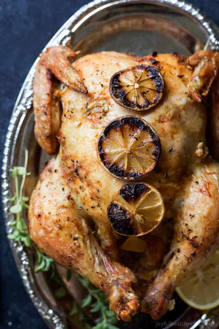 Forget grilled chicken! You'll love the crispy crust and smoky lemon garlic butter of this oven roasted chicken recipe for an easy, gluten-free, Paleo weeknight dinner the whole family will love! | Joyfulhealthyeats.com Simple Healthy Recipes