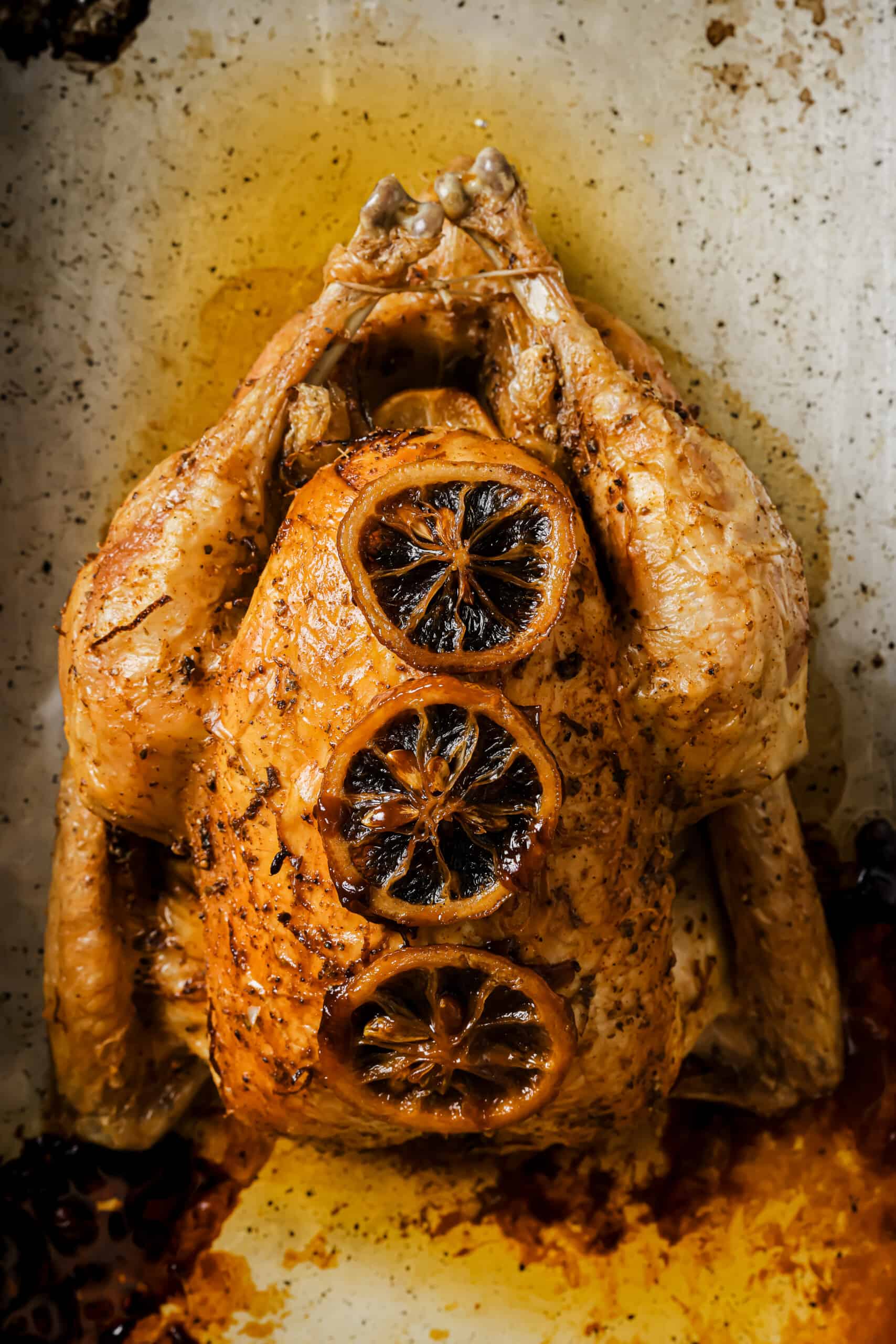 Baked whole roasted chicken. 