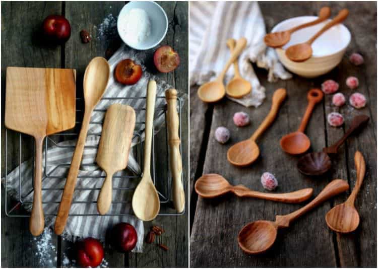 A collection of wooden spoons and utensils