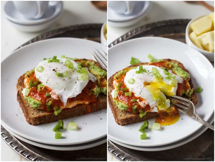 Ricotta Avocado Toast topped with Harissa and a Poached Egg, a heart healthy breakfast packed with protein and full of flavor for only 269 calories a serving! | joyfulhealthyeats.com #recipes