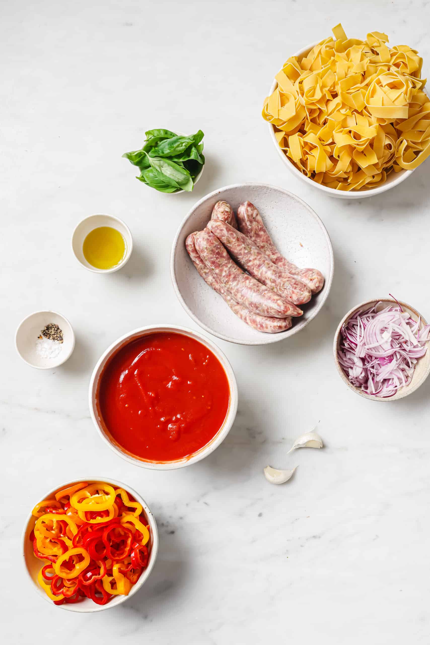 Ingredients for pappardelle pasta.