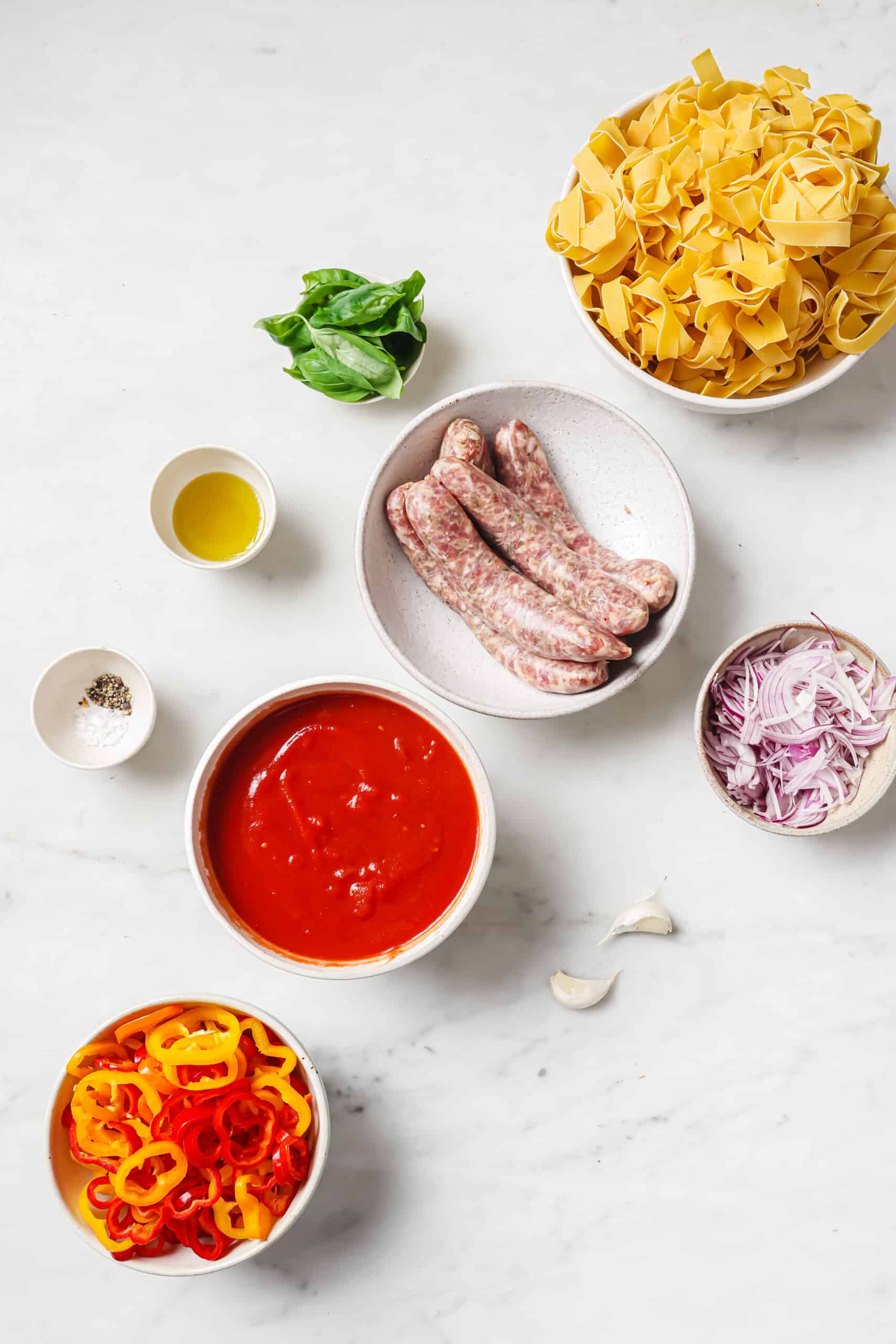 Ingredients for pappardelle pasta. 