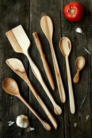 A variety of wooden kitchen utensils