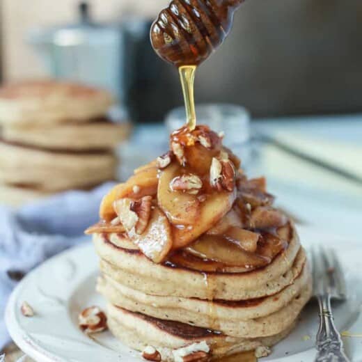 Image of Fluffy Whole Wheat Pancakes with Cinnamon Apple Compote