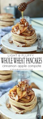 Fluffy Whole Wheat Pancakes with Cinnamon Apple Compote_long