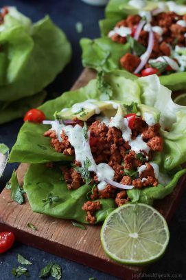 Ground Turkey Tacos in Lettuce Wraps with Cilantro Lime Crema-1