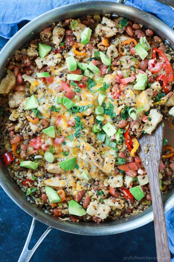 Top view of a pan of Healthy One Pot Mexican Quinoa Casserole