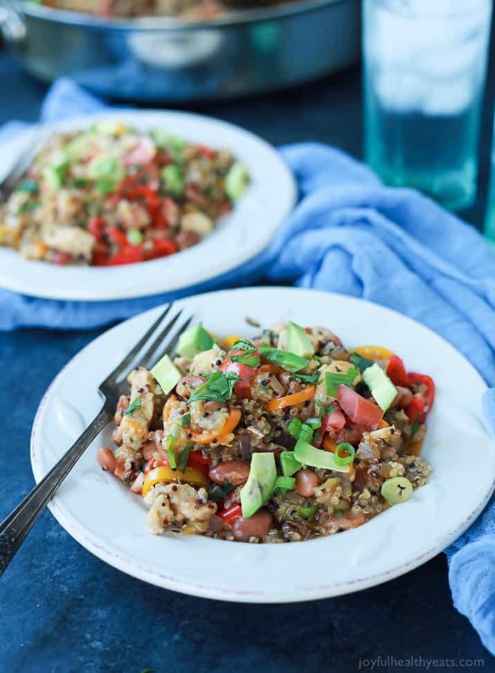 A serving of Healthy One Pot Mexican Quinoa Casserole in a bowl