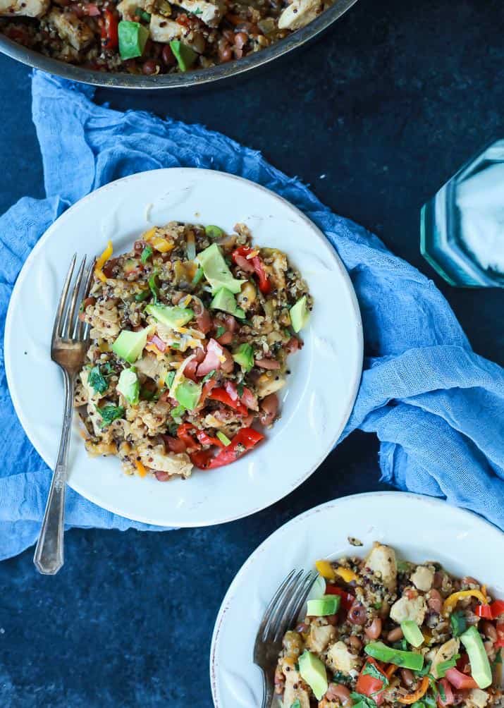 Top view of a bowl of Healthy One Pot Mexican Quinoa Casserole