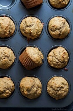 Skinny Banana Nut Muffins, everyone needs a classic muffin recipe and this is it! Moist, delicious, sweetened with honey, and only 205 calories - the perfect on-the-go breakfast! | joyfulhealthyeats.com #recipes Easy Healthy Recipes