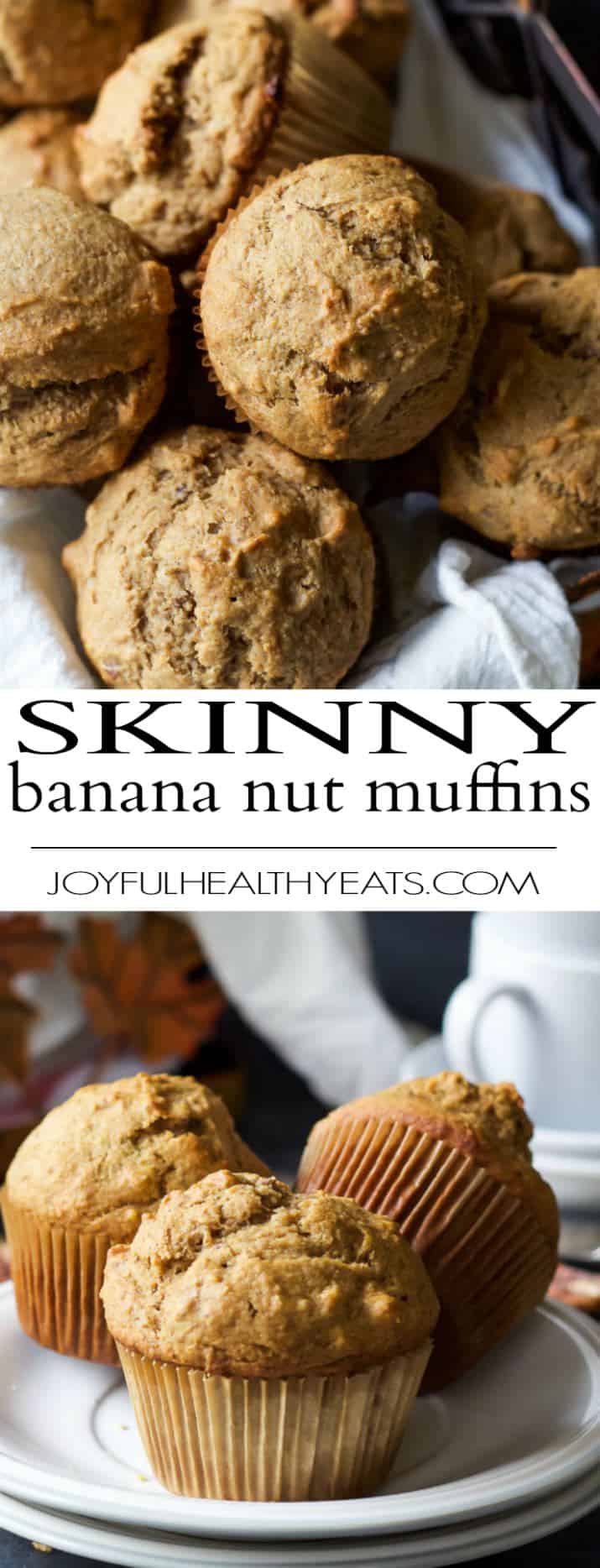Skinny Banana Nut Muffins, everyone needs a classic muffin recipe and this is it! Moist, delicious, sweetened with honey, and only 205 calories - the perfect on-the-go breakfast! | joyfulhealthyeats.com #recipes