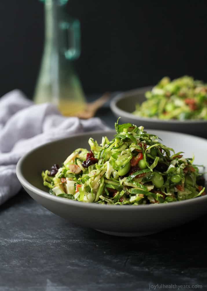 A bowl of Autumn Kale & Shaved Brussel Sprout Salad