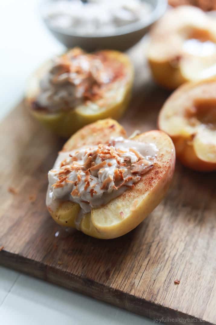 Baked Apples topped with creamy Cinnamon Mascarpone Cheese
