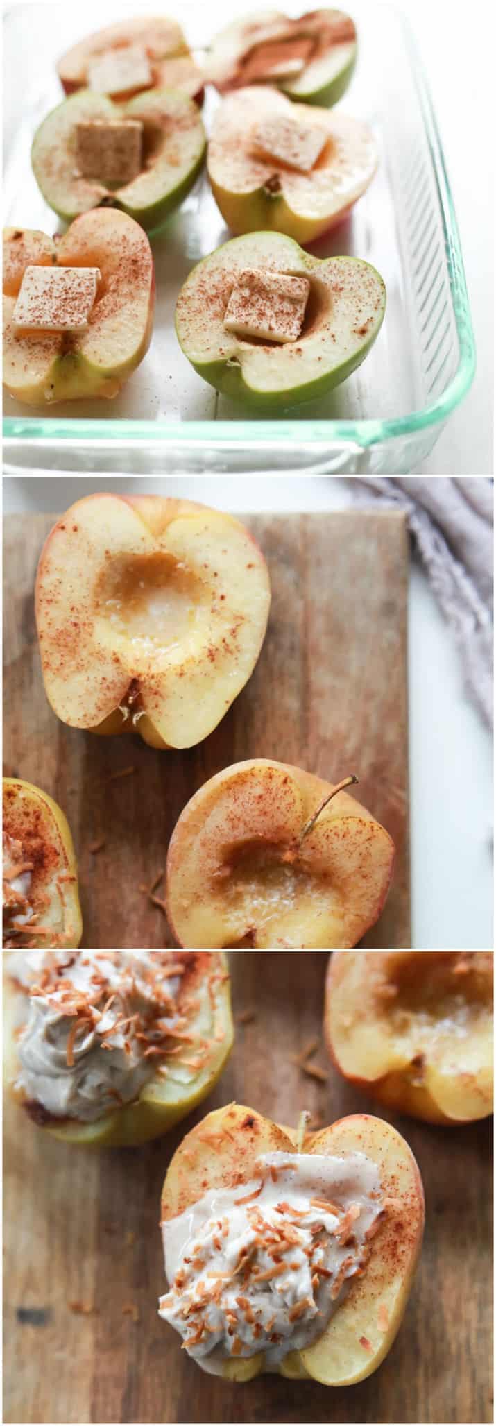 Images showing the process of making Baked Apples with Cinnamon Mascarpone Cheese