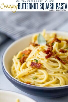 pinterest image for creamy butternut squash pasta