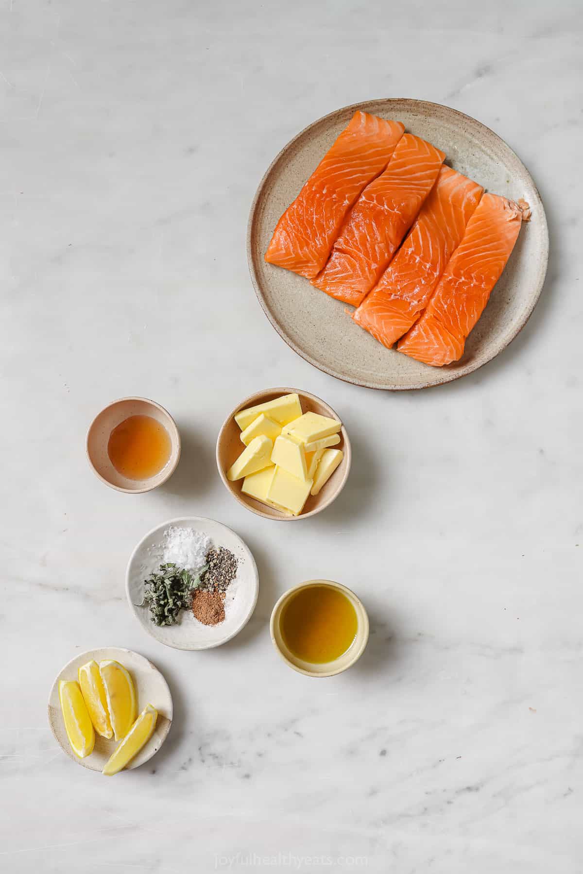 Ingredients for pan seared salmon.