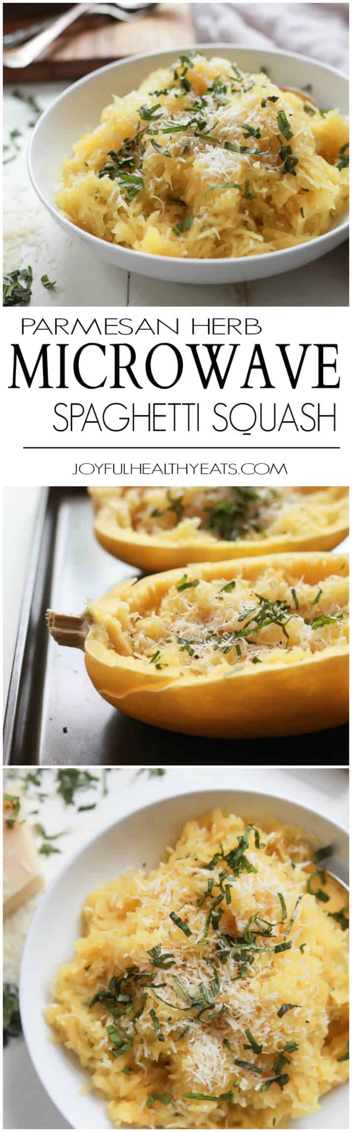 A 15 Minute way to make Spaghetti Squash that you will fall in love with, Parmesan Herb Microwave Spaghetti Squash. It's as easy as 1,2, ... and it needs to be on your table this holiday season! | joyfulhealthyeats.com 