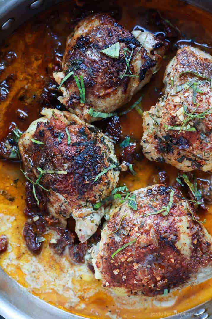 Smoky Coconut Milk Braised Chicken, full of flavor surprises from coconut milk, to smoky paprika, sun-dried tomatoes, and a surprise ingredient that will take you over the top! You will fall in love with the rich flavors of this dish! | joyfulhealthyeats.com 