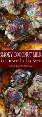 A collage of Smoky Coconut Milk Braised Chicken Thighs.