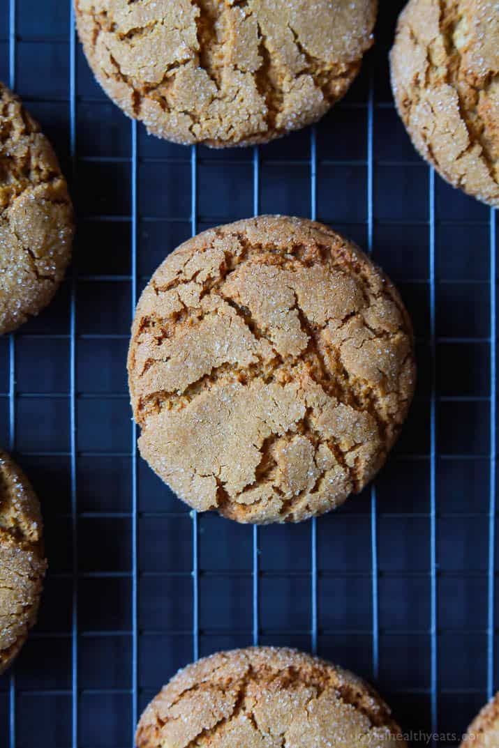 Super Soft & Chewy Ginger Cookies packed with a punch of ginger flavor and made with a new gluten free friendly flour. These are perfect for a Christmas Cookie exchange, to hoard for yourself, or to dunk in a cup or coffee. Your choice! | joyfulhealthyeats.com #recipes #ad #einkornflour