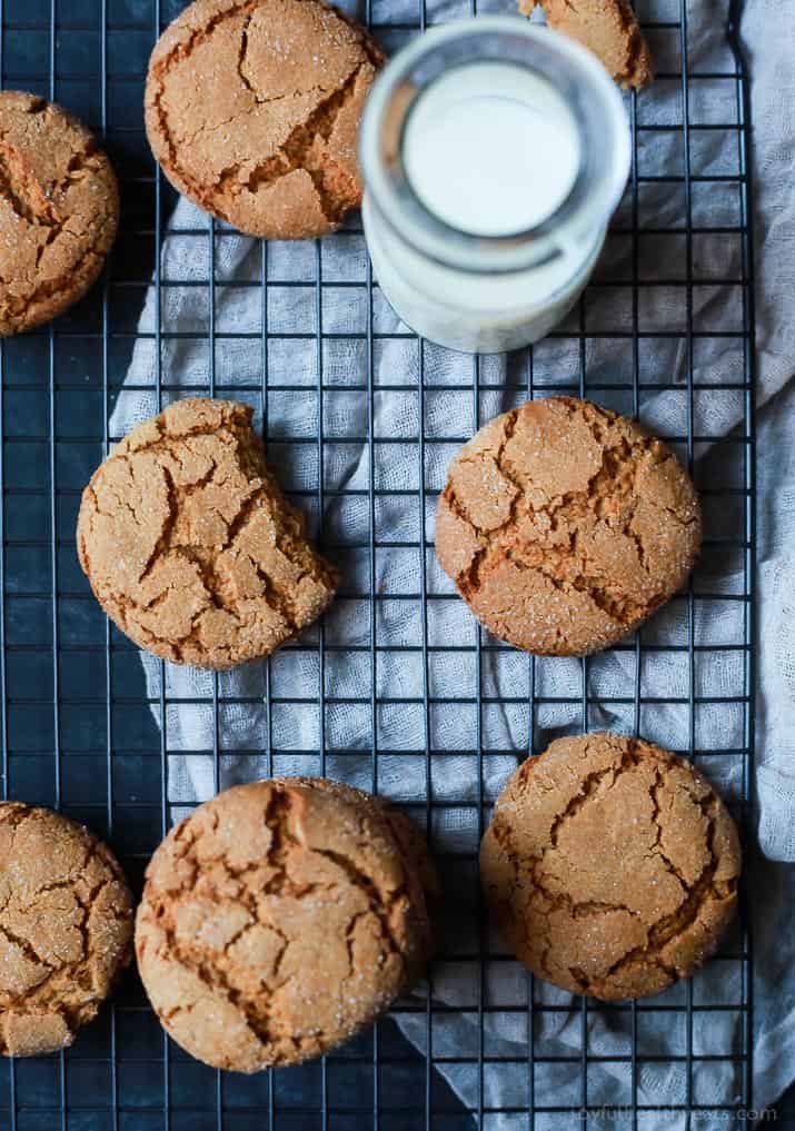 Super Soft & Chewy Ginger Cookies packed with a punch of ginger flavor and made with a new gluten free friendly flour. These are perfect for a Christmas Cookie exchange, to hoard for yourself, or to dunk in a cup or coffee. Your choice! | joyfulhealthyeats.com #recipes #ad #einkornflour