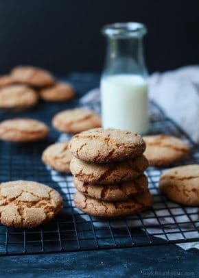 Super Soft & Chewy Ginger Cookies packed with a punch of ginger flavor and made with a new gluten free friendly flour. These are perfect for a Christmas Cookie exchange, to hoard for yourself, or to dunk in a cup or coffee. Your choice! | joyfulhealthyeats.com #recipes #ad #einkornflour