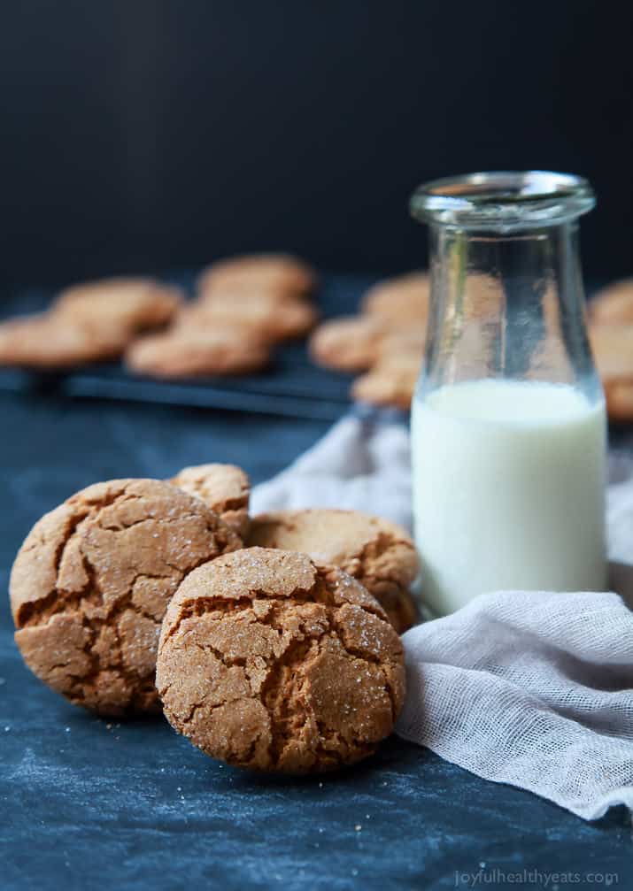 Super Soft & Chewy Ginger Cookies packed with a punch of ginger flavor and made with a new gluten free friendly flour. These are perfect for a Christmas Cookie exchange, to hoard for yourself, or to dunk in a cup or coffee. Your choice! | joyfulhealthyeats.com #recipes #ad #einkornflour