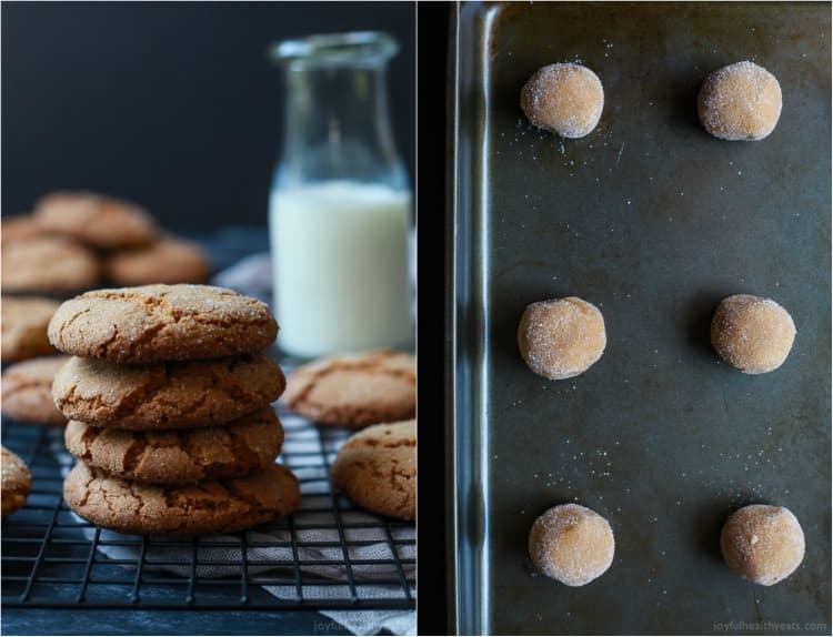 Super Soft & Chewy Ginger Cookies packed with a punch of ginger flavor and made with a new gluten free friendly flour. These are perfect for a Christmas Cookie exchange, to hoard for yourself, or to dunk in a cup or coffee. Your choice! | joyfulhealthyeats.com #recipes #ad #einkornflour