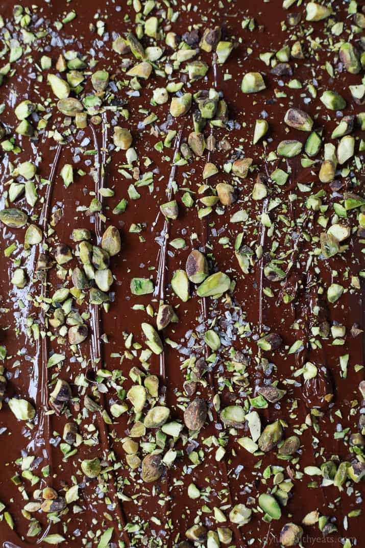 Close-up of Salted Pistachio Chocolate Bark