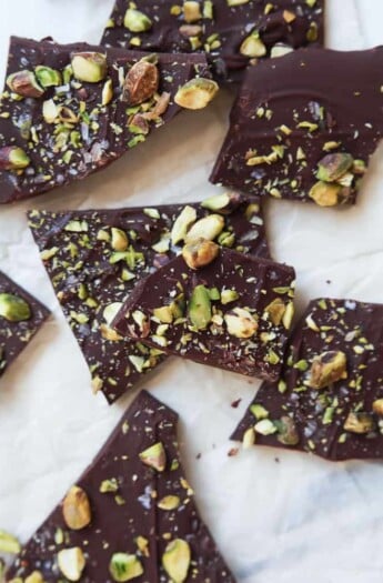 Easy to make 3-ingredient Salted Pistachio Chocolate Bark - this bark recipe is done in just 5 minutes and can easily be jazzed up with different flavors if you'd like. Makes a great holiday gift or tasty late night snacking! | joyfulhealthyeats.com