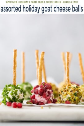 pinterest image for assorted holiday goat cheese balls