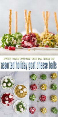 pinterest image for assorted holiday goat cheese balls