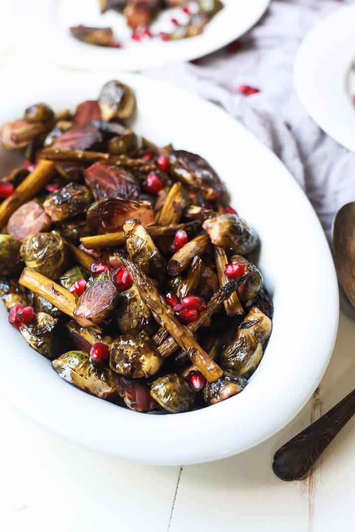 Roasted Brussel Sprouts and Asparagus with balsamic glaze